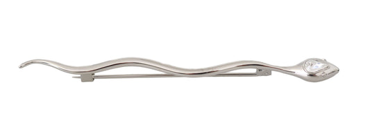 Elegant Crystal-Embellished Silver Brooch Pin