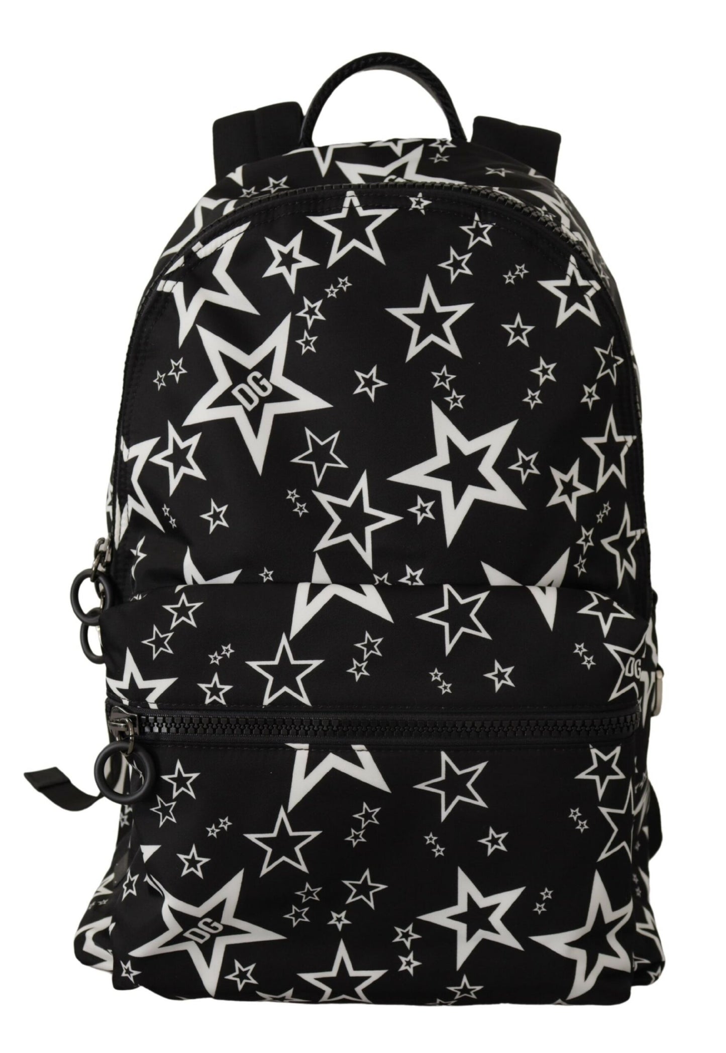 Star Print Designer Backpack - Black Leather & Nylon