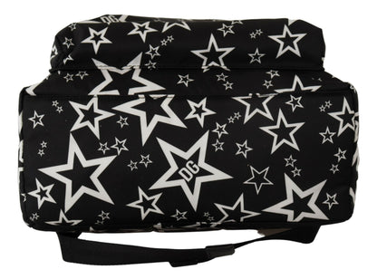 Star Print Designer Backpack - Black Leather & Nylon