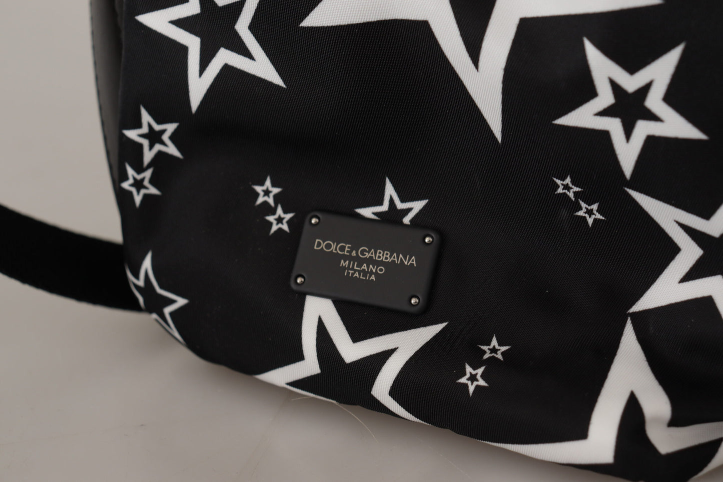 Star Print Designer Backpack - Black Leather & Nylon