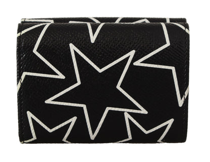 Starry Black Leather French Flap Wallet