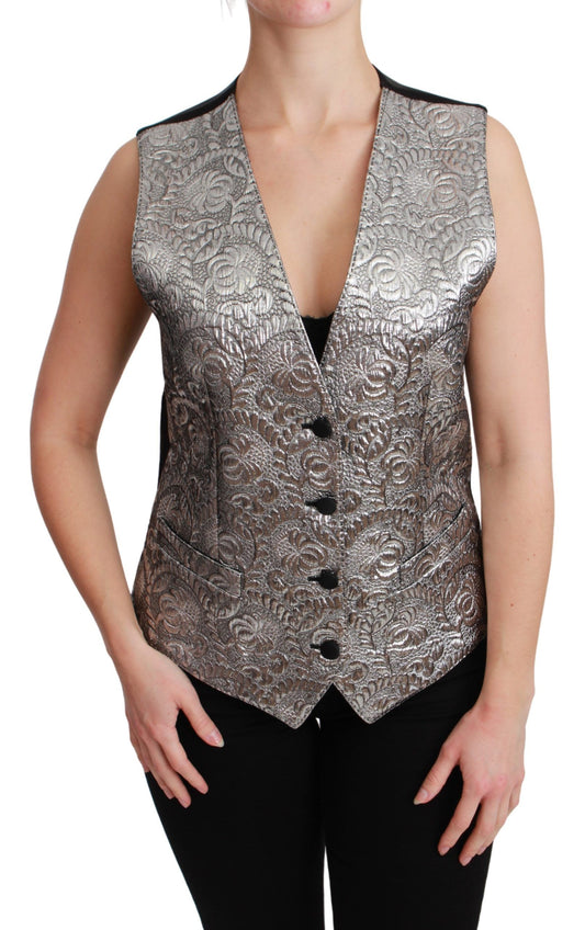 Elegant Silver Sleeveless Brocade Vest