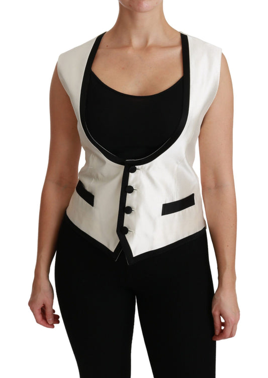 Elegant Silk Sleeveless Vest in Black & White