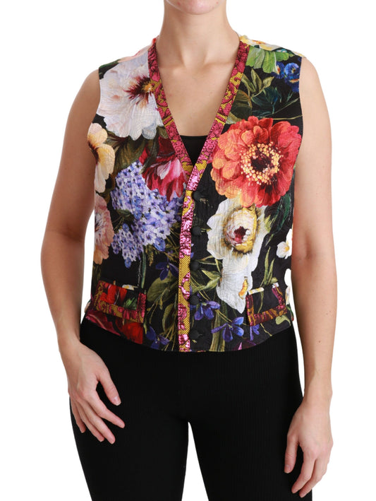 Multicolor Brocade Floral Sleeveless Vest