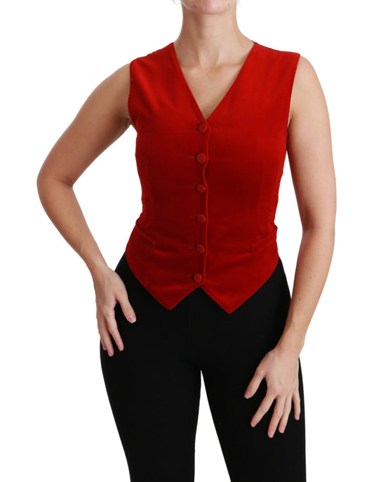 Elegant Red Sleeveless Silk Blend Vest