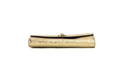 Small Metallic Gold Lamb Leather Medusa Clutch Crossbody Wallet Purse