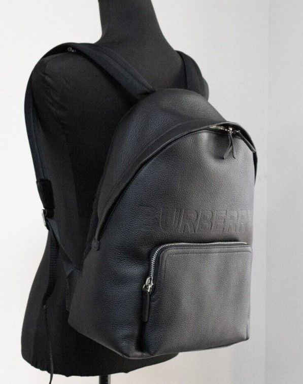 Abbeydale Branded Black Pebbled Leather Backpack Shoulder Bookbag