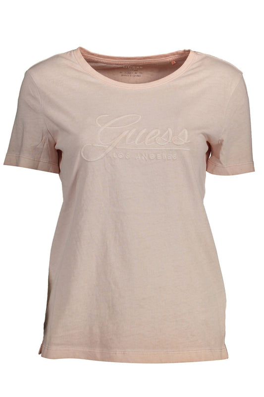 Chic Faded Pink Cotton Tee with Embroidery